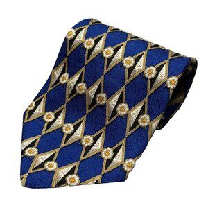 Valentino Tie 100% Silk Satin Made in Italy Diamond Blue/Gold 4.5"